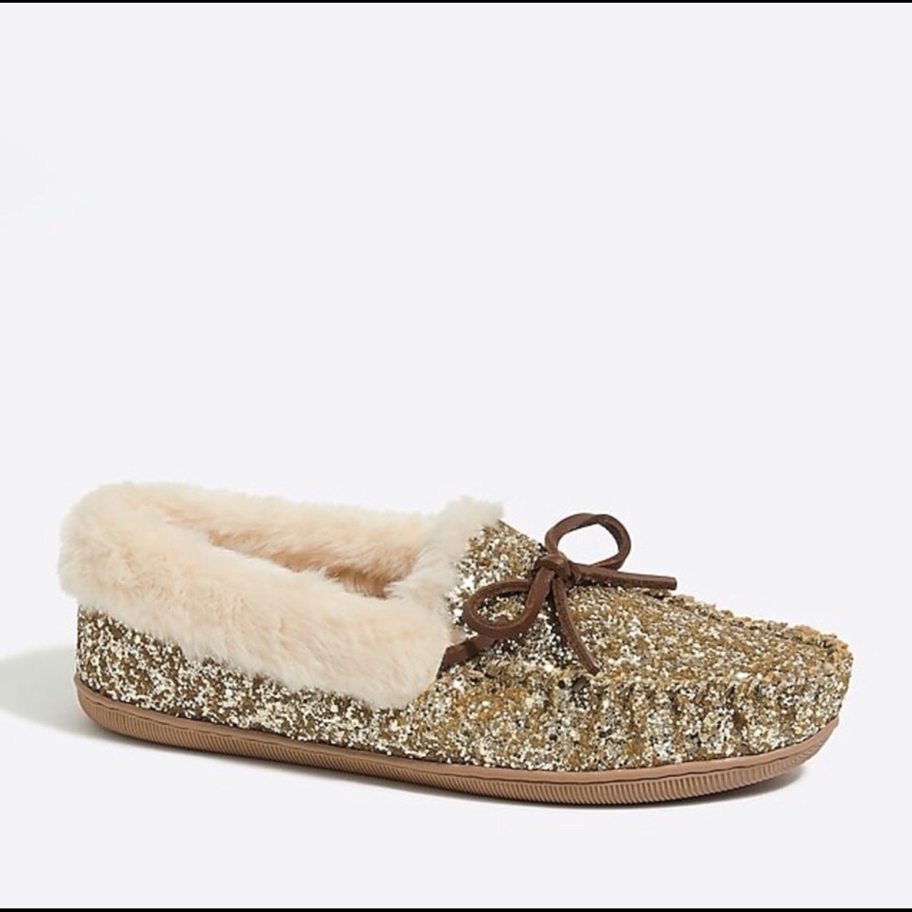j Crew | Glitter shearling slippers